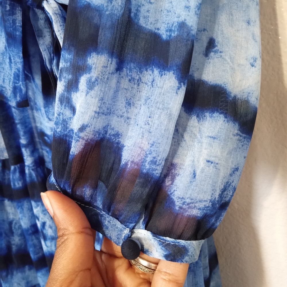 Calvin Klein NWOT v-neck Tie Dye Surplice Fully Lined Faux Wrap Dress Size 10 - Picture 3 of 9